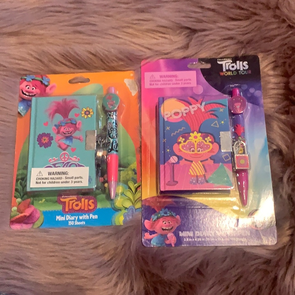 Bundle of 2 Trolls Mini Diary With Pen sets